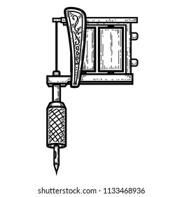 tattoo machine illustration in engraving style. Design element for logo, label, emblem, sign, badge. Vector image