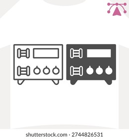 Tattoo machine line and solid icon, devices concept. Vector graphics. Desktop unit with ports, controls and a display sign and editable stroke, outline style icon for mobile or web design