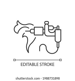 Icono lineal del tatuaje automático. Dispositivo especial para crear tatuajes. Equipamiento profesional. Ilustración personalizable de línea delgada. Símbolo de contorno. Dibujo de contorno aislado del vector. Trazo editable
