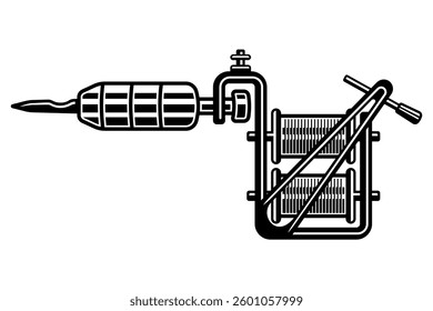 Tattoo machine vector illustration in classic style. Detailed monochrome design perfect for tattoo studio badges, icons, and artistic designs. Retro engraving aesthetic for ink lovers