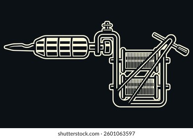 Tattoo machine vector illustration in classic style. Detailed monochrome design perfect for tattoo studio badges, icons, and artistic designs. Retro engraving aesthetic for ink lovers