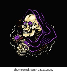 Tattoo Machine, Vector illustration of tattoo machine, grim reaper illustration, the grim reaper skull vector, isolated on black background