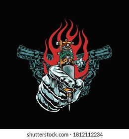 Máquina del tatuaje, ilustración vectorial de la máquina del tatuaje, ilustración, aislada en fondo negro