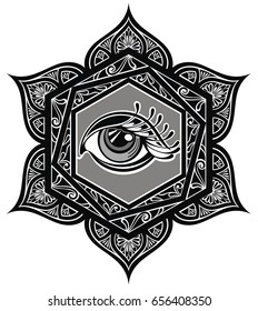 Tattoo mandala with eye
