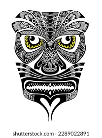 Tattoo mask ornament with  face maori style. Ethnic, african, aztec, Indian totem mask collection.