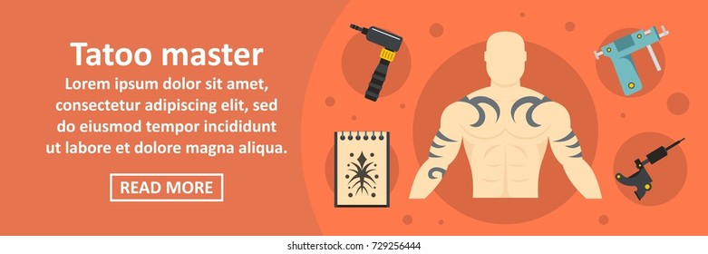 Tattoo master banner horizontal concept. Flat illustration of tattoo master banner horizontal vector concept for web design