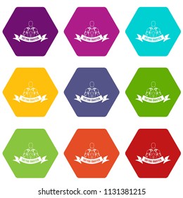 Tattoo master icons 9 set coloful isolated on white for web