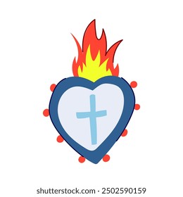 tattoo mexican heart cartoon. mexico fire, corazon flowers, holy flame tattoo mexican heart sign. isolated symbol vector illustration