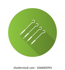 Tattoo needles pack flat design long shadow glyph icon. Magnum, round shader and liner needles. Vector silhouette illustration
