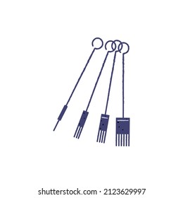 Tattoo needles for professional machine. Different replacement parts, pins for ink tool. Tattooists accessories. Hand-drawn vector illustration isolated on white background