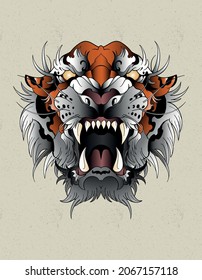 gráfico de tigre neotradicional tatuado