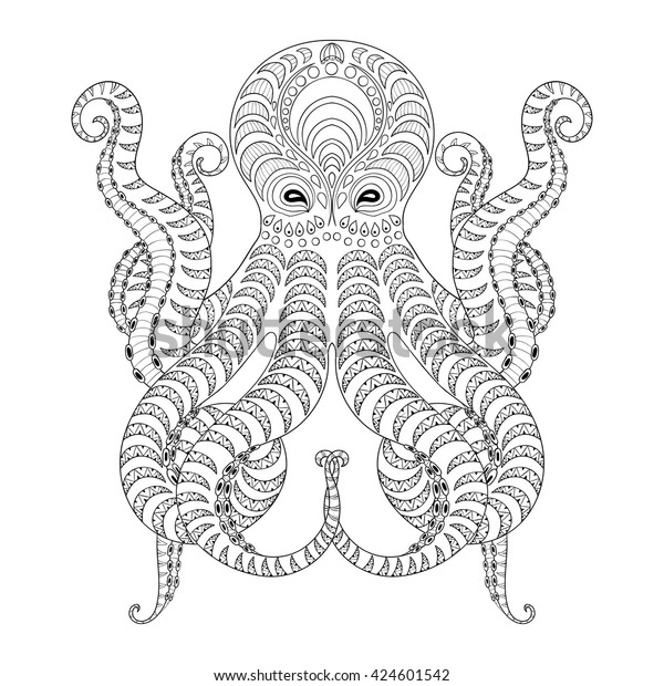 Tattoo Octopus Hand Drawn Zentangle Tribal Stock Vector