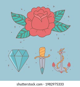 tattoo old school flower sword diamond anchor