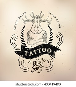Tattoo old school studio skull deer