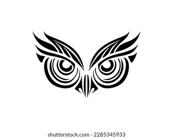 ﻿Face tattoo of an owl with black  white Polynesian designs.