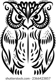 Tattoo of an owl, illustration, vector on a white background.