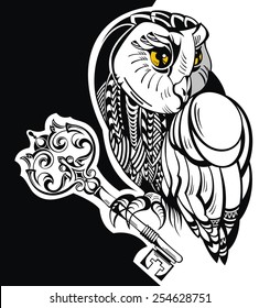 Tattoo owl with key