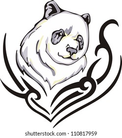 Tattoo with panda head. Color vector illustration.