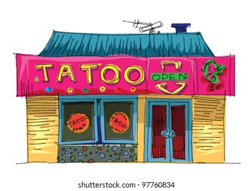 Tattoo Parlor Facade - Cartoon