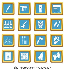 Tattoo parlor icons set in azur color isolated vector illustration for web and any design