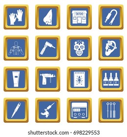 Tattoo parlor icons set in blue color isolated vector illustration for web and any design