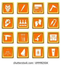 Tattoo parlor icons set in orange color isolated vector illustration for web and any design