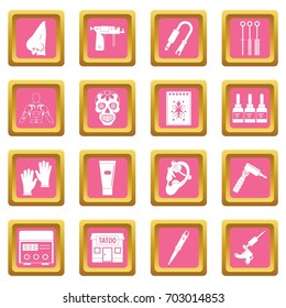 Tattoo parlor icons set in pink color isolated vector illustration for web and any design