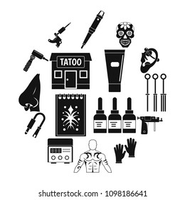 Tattoo parlor icons set. Simple illustration of 16 tattoo parlor vector icons for web