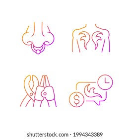 Juego de iconos vectoriales lineales de gradiente de equipo de tatuaje y perforación. Herramientas profesionales para salones de tatuaje. Conjunto de símbolos de contorno de línea delgada. Colección de ilustraciones de esquemas vectoriales aislados