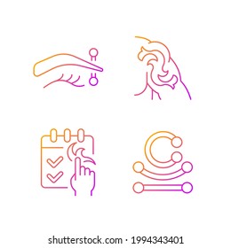 Tattoo and piercing types gradient linear vector icons set. Place on body where jewellery is injected. Thin line contour symbols bundle. Isolated vector outline illustrations collection