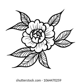 Tattoo Pion or Rose flower.Tattoo, mystic symbol. Boho print, poster, t-shirt. textiles. Vector illustration art. Vintage engraving. Vintage style. Traditional art tattoos. Blackwork. Isolated vector