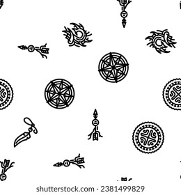 tattoo retro vintage vector seamless pattern thin line illustration