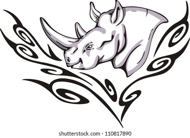 Tattoo with rhino head. Color vector illustration.