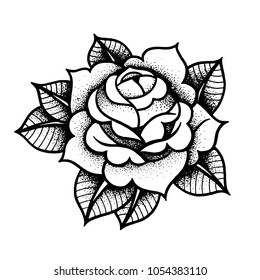 Tattoo Rose flower.Tattoo, mystic symbol. Boho print, poster, t-shirt. textiles. Vector illustration art. Vintage engraving. Vintage style. Traditional art tattoos. Blackwork. Isolated vector