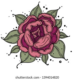 Tattoo Rose flower.Tattoo, mystic symbol. Boho print, poster, t-shirt. textiles. Vector illustration art. Vintage engraving. Vintage style. Traditional art tattoos. Blackwork. Isolated vector