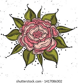 Tattoo Rose flower.Tattoo, mystic symbol. Boho print, poster, t-shirt. textiles. Vector illustration art. Vintage engraving. Vintage style. Traditional art tattoos. Isolated vector