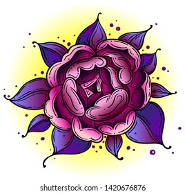 Tattoo Rose flower.Tattoo, mystic symbol. Boho print, poster, t-shirt. textiles. Vector illustration art. Vintage engraving. Vintage style. Traditional art tattoos. Blackwork. Isolated vector