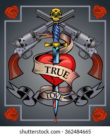 Tattoo Rose With Gun
