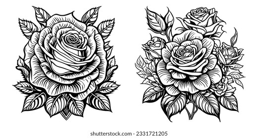 Tattoo Roses flowers vector. mystic symbol. Boho print, poster, t-shirt. textiles. Vector illustration.