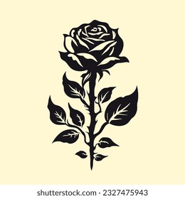 Tattoo roses with leaves, cartoon style, vintage, vector isolated