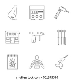 Tattoo salon icon set. Outline set of 9 tattoo salon vector icons for web isolated on white background
