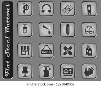 tattoo salon vector web icons on the flat steel buttons