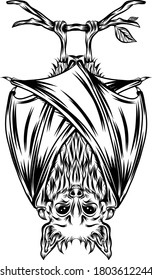 The tattoo scare bat illustration hang on the branch 