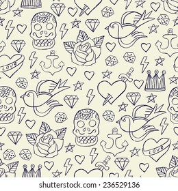 Tattoo seamless pattern. Vector illustration.