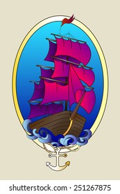 Tattoo ship color vector illustration
