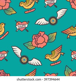 Tattoo skateboard illustration seamless pattern