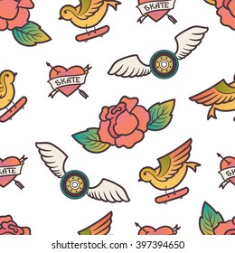 Tattoo skateboard illustration seamless pattern