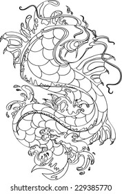 tattoo sketch contour Japanese carp with fire, vector illustration