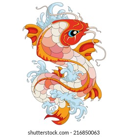 tattoo sketch red Japanese carp in water, vector illustration