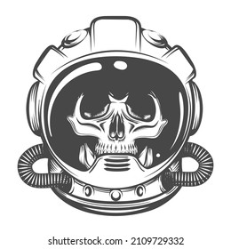 Tattoo of Skull in Astronaut Helmet isolated on white. Vector illustration.